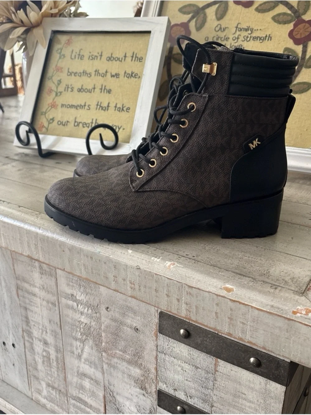 Michael Kors Brown and Black Logo Lace-Up Ankle Boots